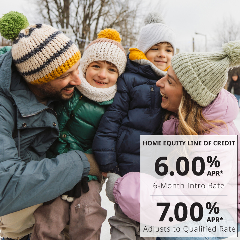 Home Equity Line of Credit rates, image of family in winter hats.