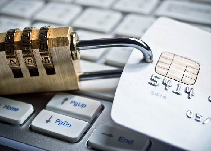 Locked credit card on keyboard.