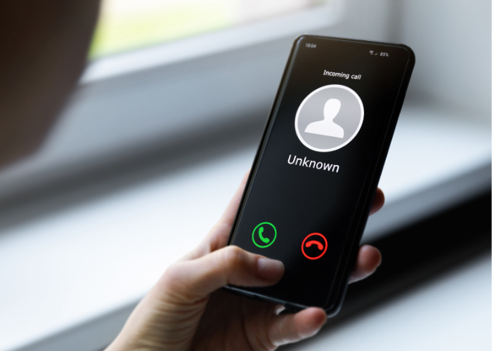 Phone showing unknown caller.